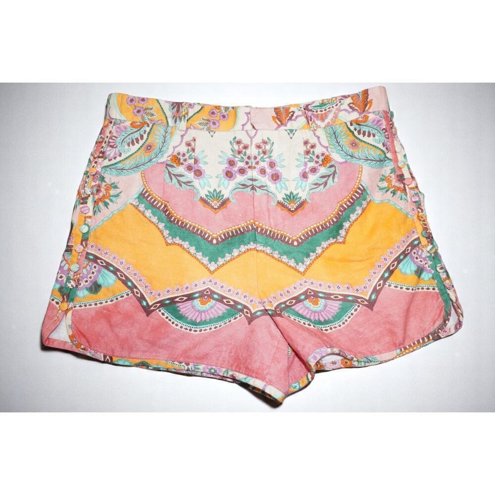 Zara Shorts Womens XL Floral Linen Boho Abstract High Rise Shorts